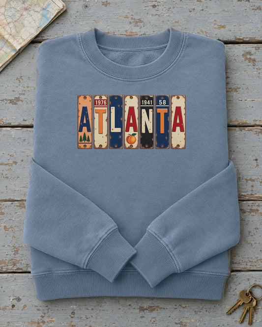 Atlanta, Georgia vintage license plate sweatshirt in Blue Jean