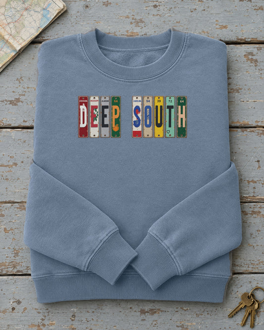 Deep South vintage license plate sweatshirt in Blue Jean