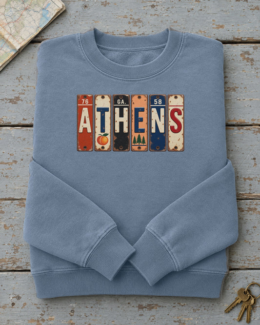 Athens, Georgia vintage license plate sweatshirt in Blue Jean