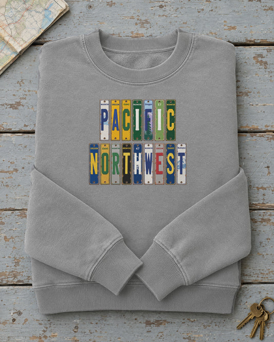 Pacific Northwest vintage license plate sweatshirt in Grey