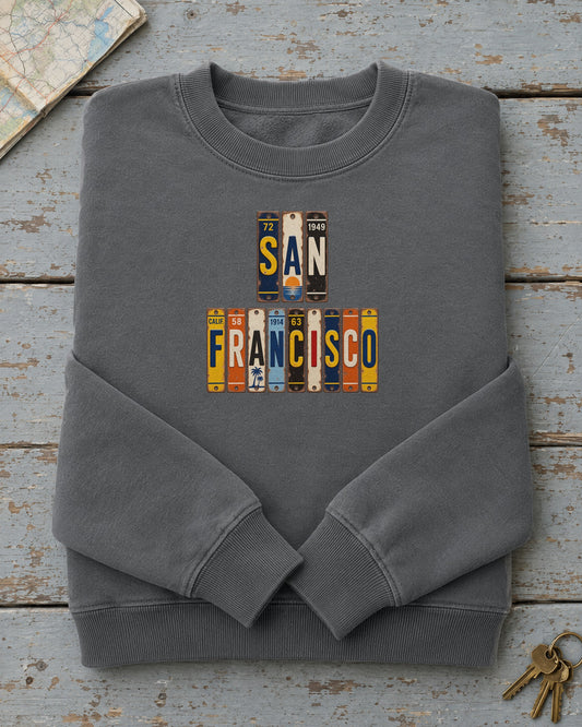 San Francisco, California vintage license plate sweatshirt in Pepper