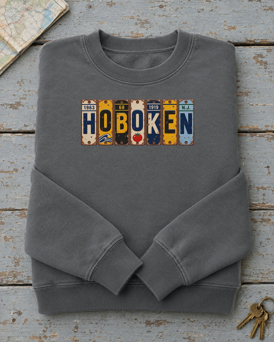 Hoboken, New Jersey vintage license plate sweatshirt in Pepper