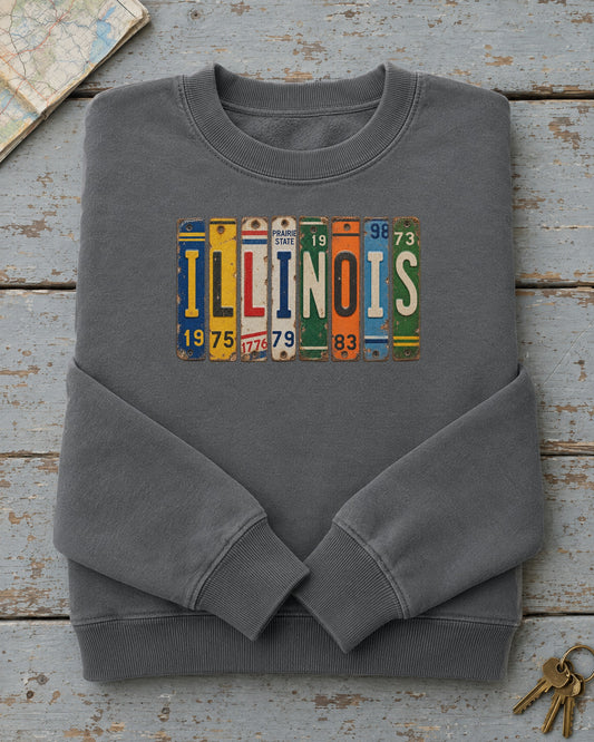 Illinois vintage license plate sweatshirt in Pepper