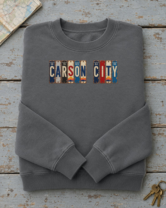 Carson City, Nevada vintage license plate sweatshirt in Pepper