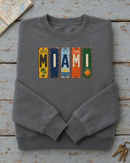 Miami, Florida vintage license plate sweatshirt in Pepper