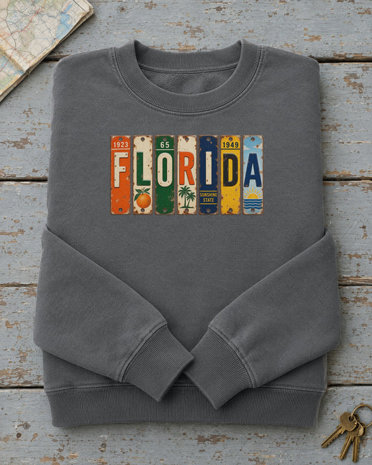 Florida vintage license plate sweatshirt in Pepper