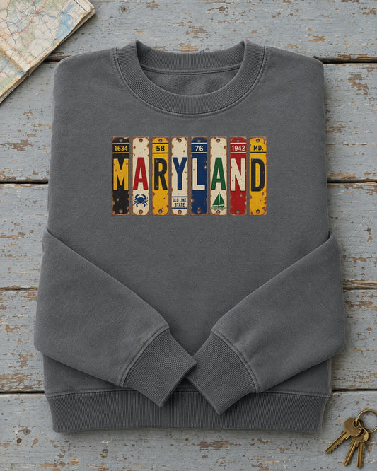 Maryland vintage license plate sweatshirt in Pepper