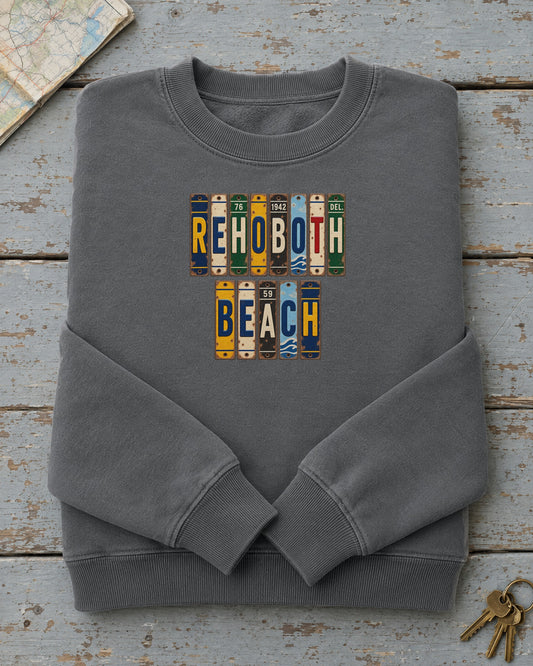 Rehoboth Beach, Delaware vintage license plate sweatshirt in Pepper