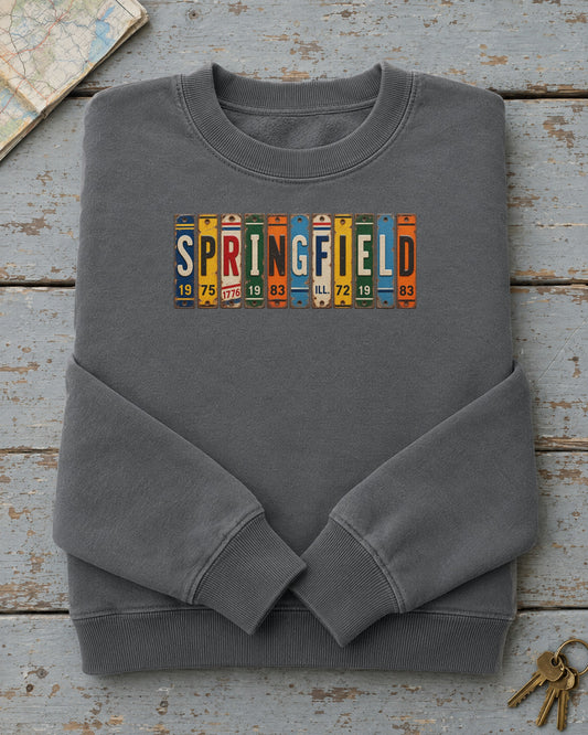 Springfield, Illinois vintage license plate sweatshirt in Pepper
