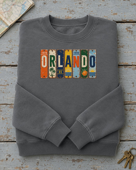 Orlando, Florida vintage license plate sweatshirt in Pepper