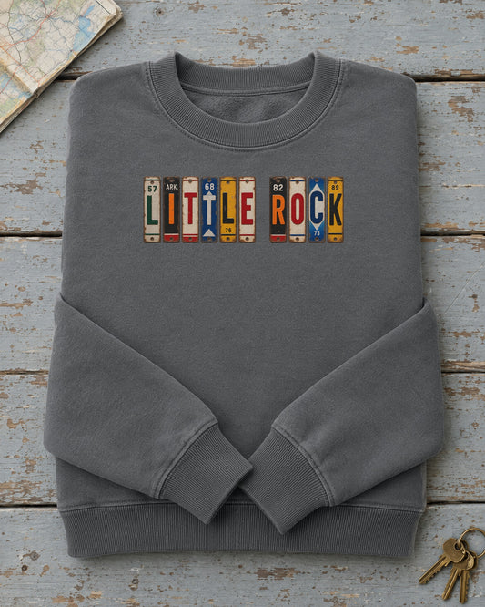 Little Rock, Arkansas vintage license plate sweatshirt in Pepper