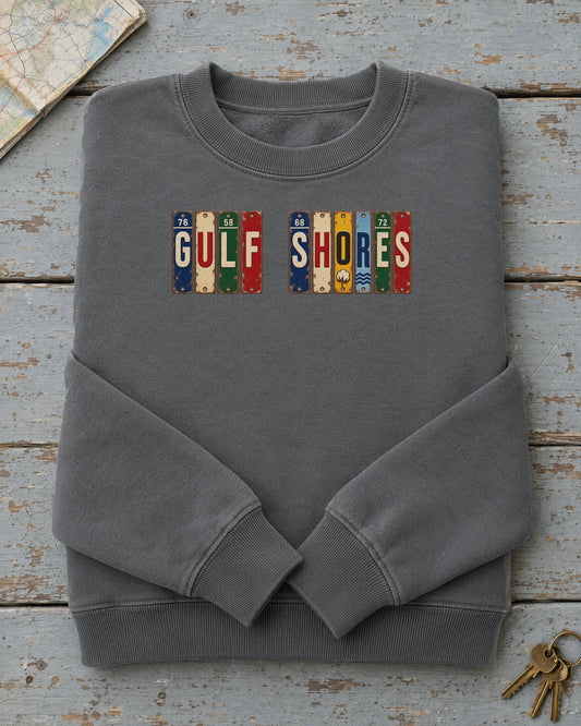 Gulf Shores, Alabama vintage license plate sweatshirt in Pepper
