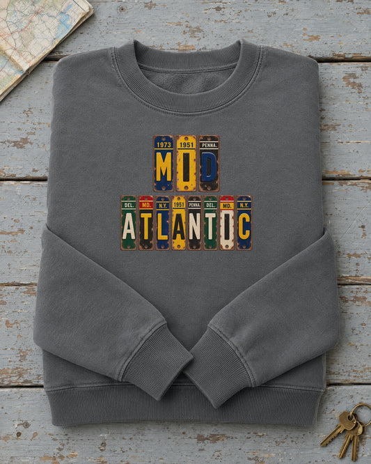 Mid-Atlantic vintage license plate sweatshirt in Pepper