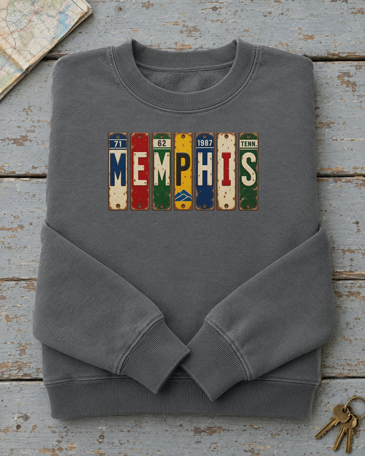 Memphis, Tennessee vintage license plate sweatshirt in Pepper