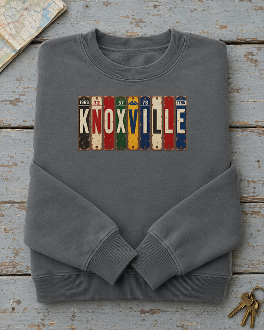 Knoxville, Tennessee vintage license plate sweatshirt in Pepper