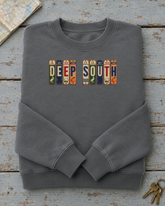 Deep South vintage license plate sweatshirt in Pepper