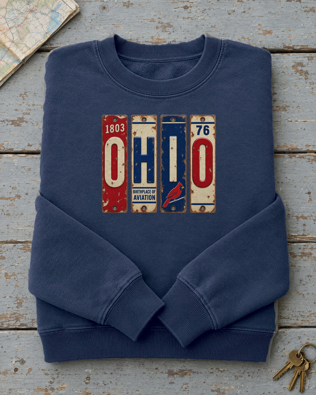 Ohio vintage license plate sweatshirt in True Navy