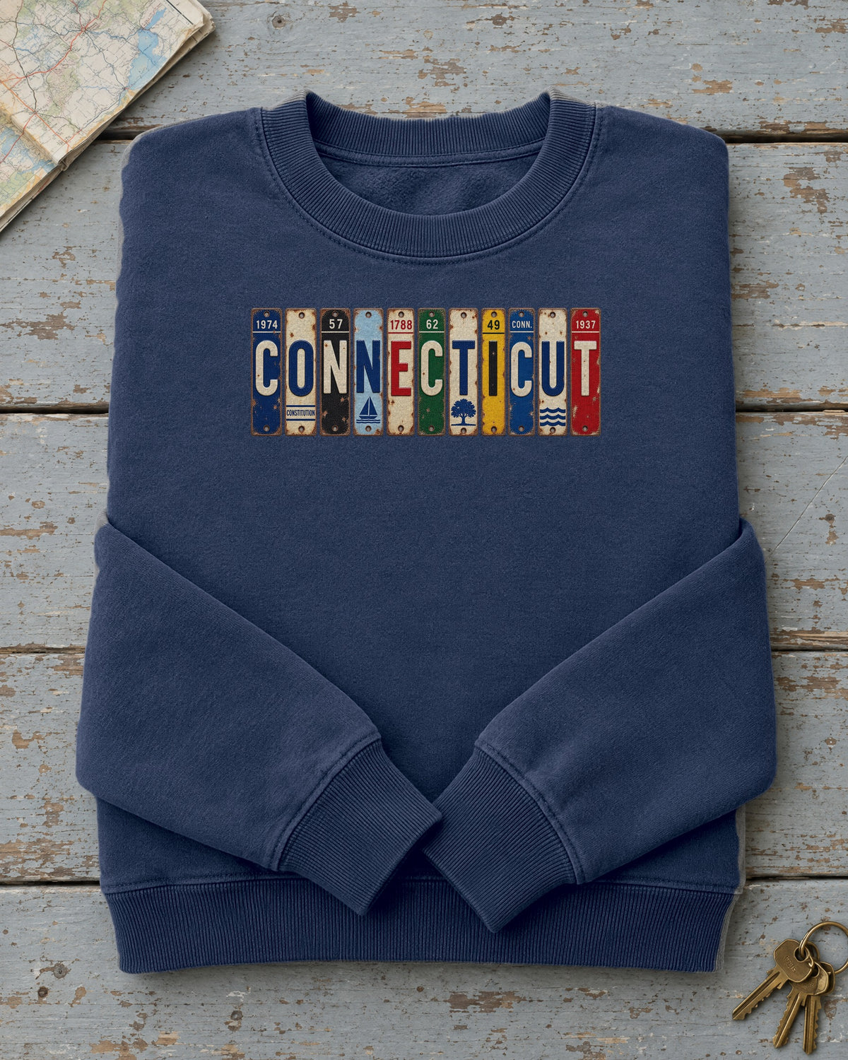 Connecticut vintage license plate sweatshirt in True Navy