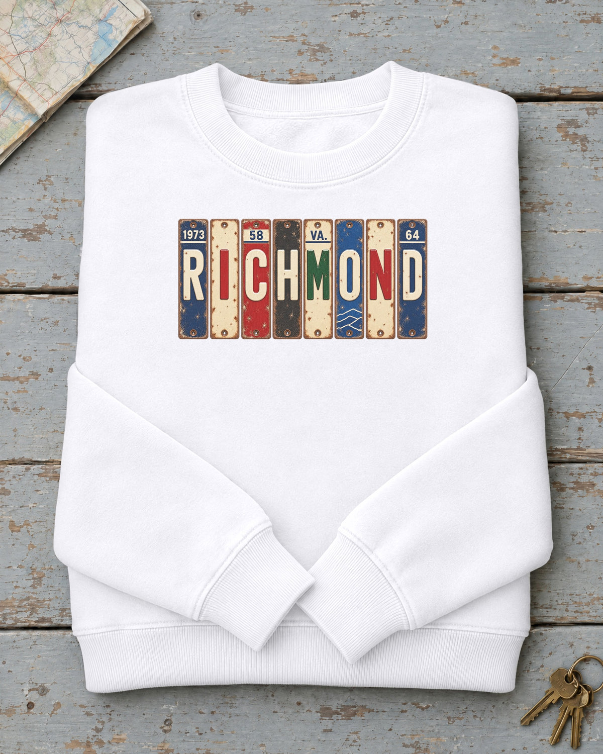 Richmond, Virginia vintage license plate sweatshirt in White