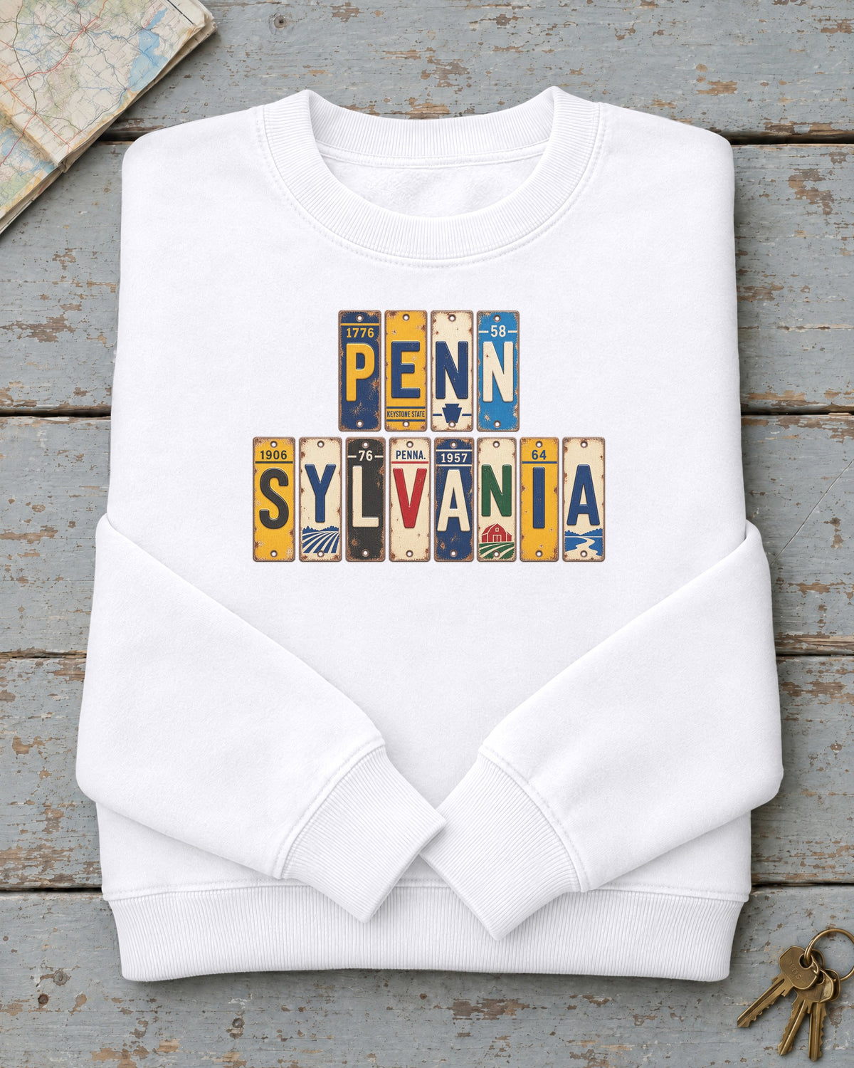 Pennsylvania vintage license plate sweatshirt in White