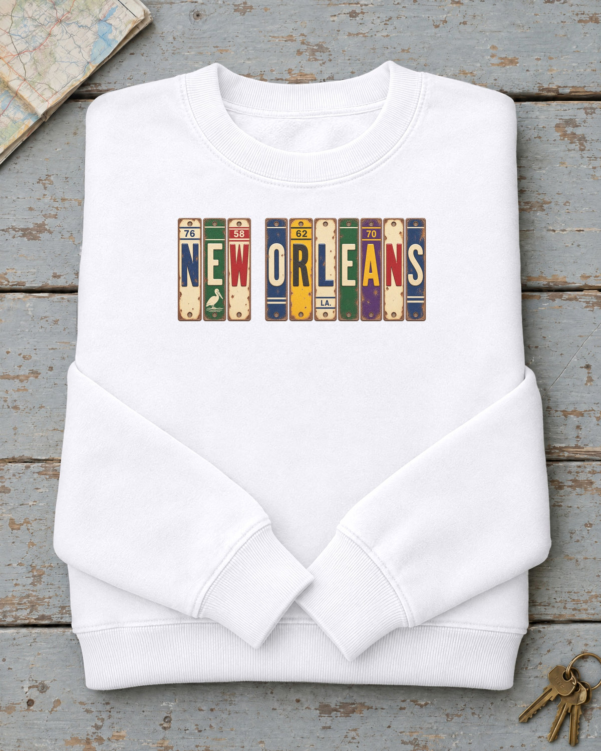New Orleans, Louisiana vintage license plate sweatshirt in White