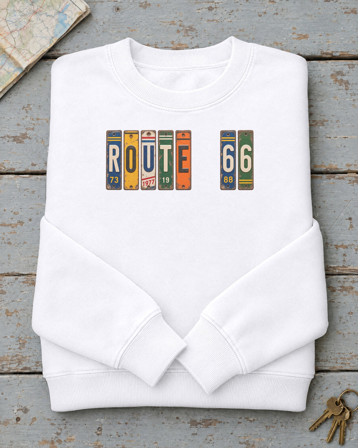 Route 66, Illinois vintage license plate sweatshirt in White