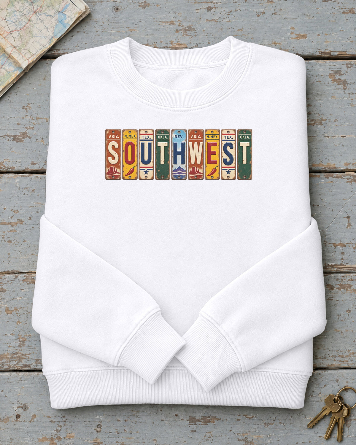 Southwest vintage license plate sweatshirt in White