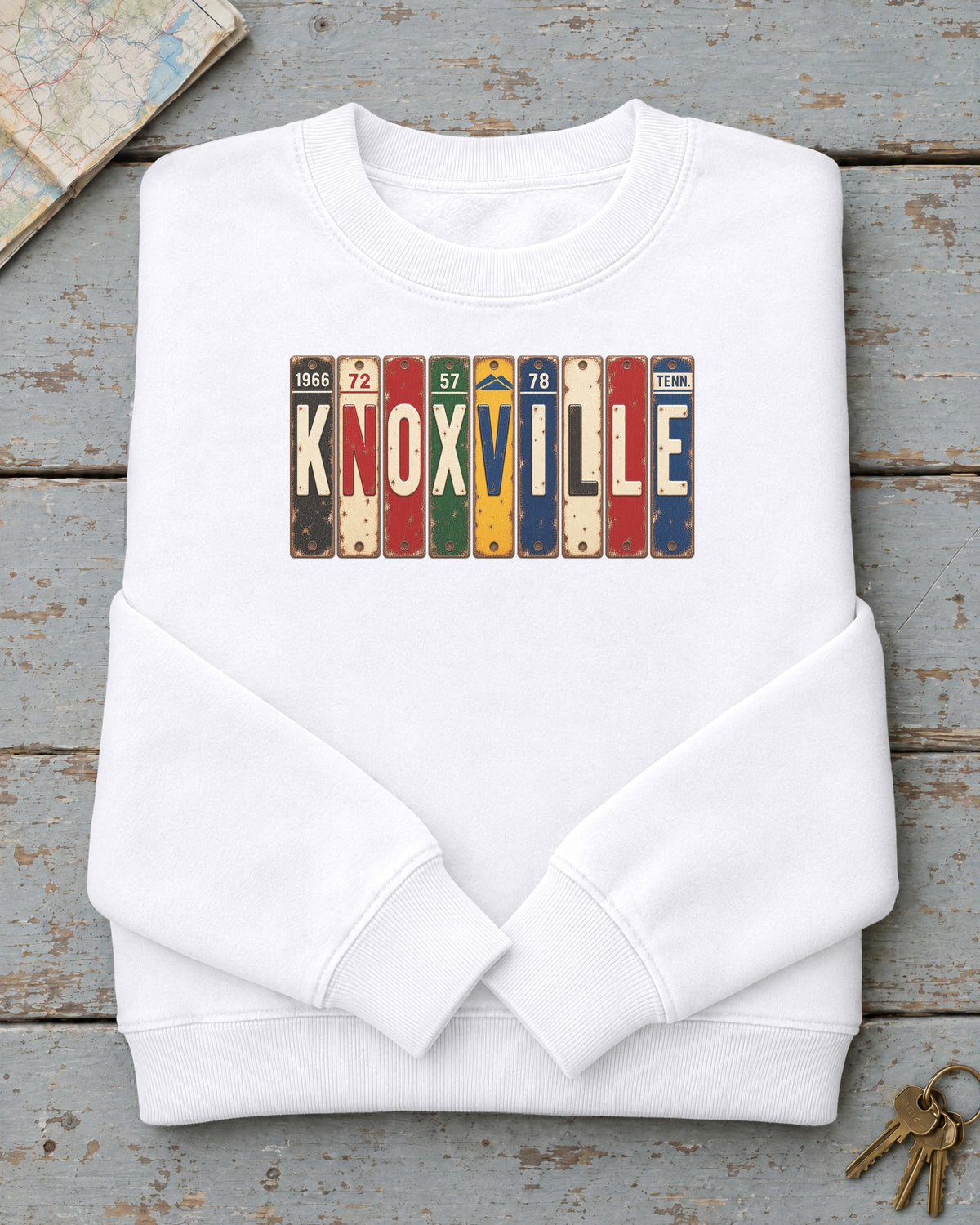 Knoxville, Tennessee vintage license plate sweatshirt in White