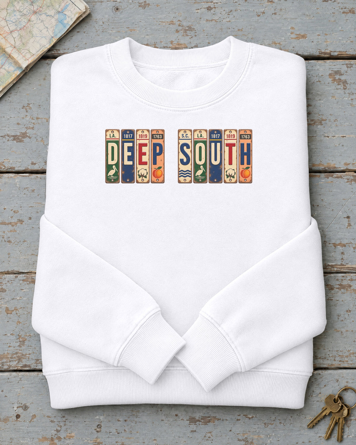 Deep South vintage license plate sweatshirt in White