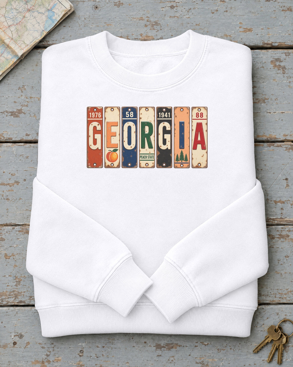 Georgia vintage license plate sweatshirt in White