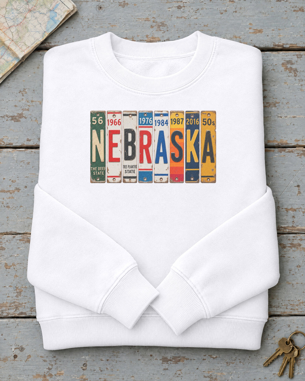 Nebraska vintage license plate sweatshirt in White