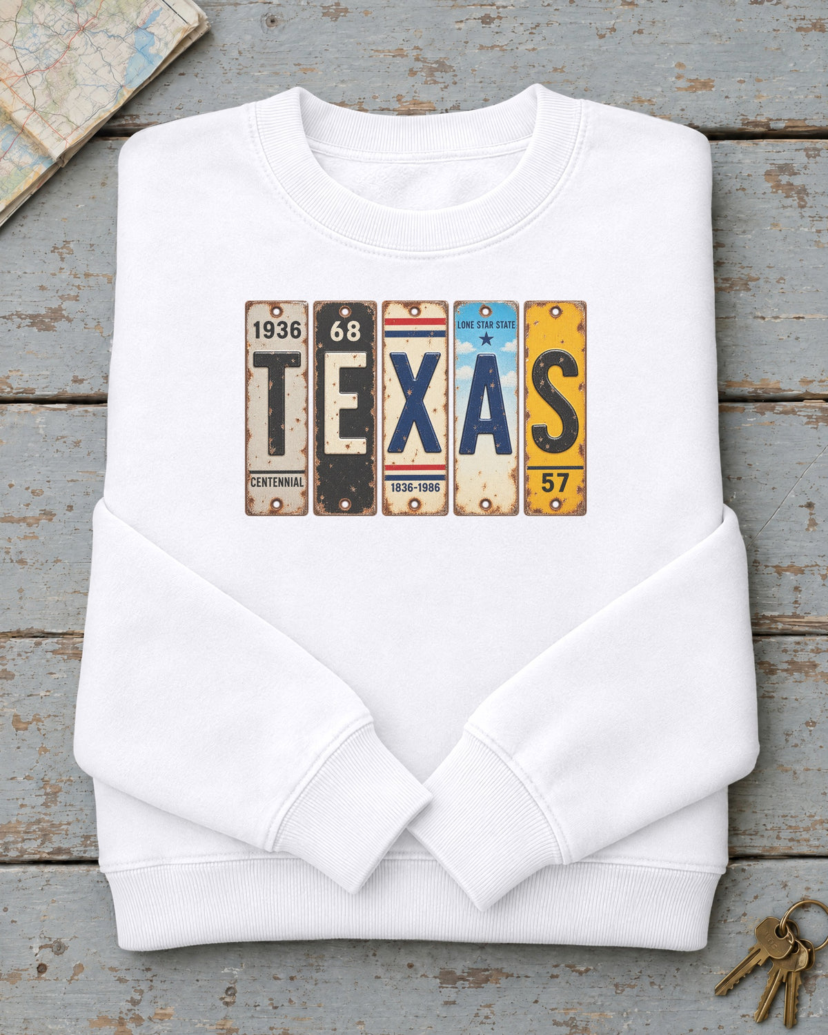 Texas vintage license plate sweatshirt in White