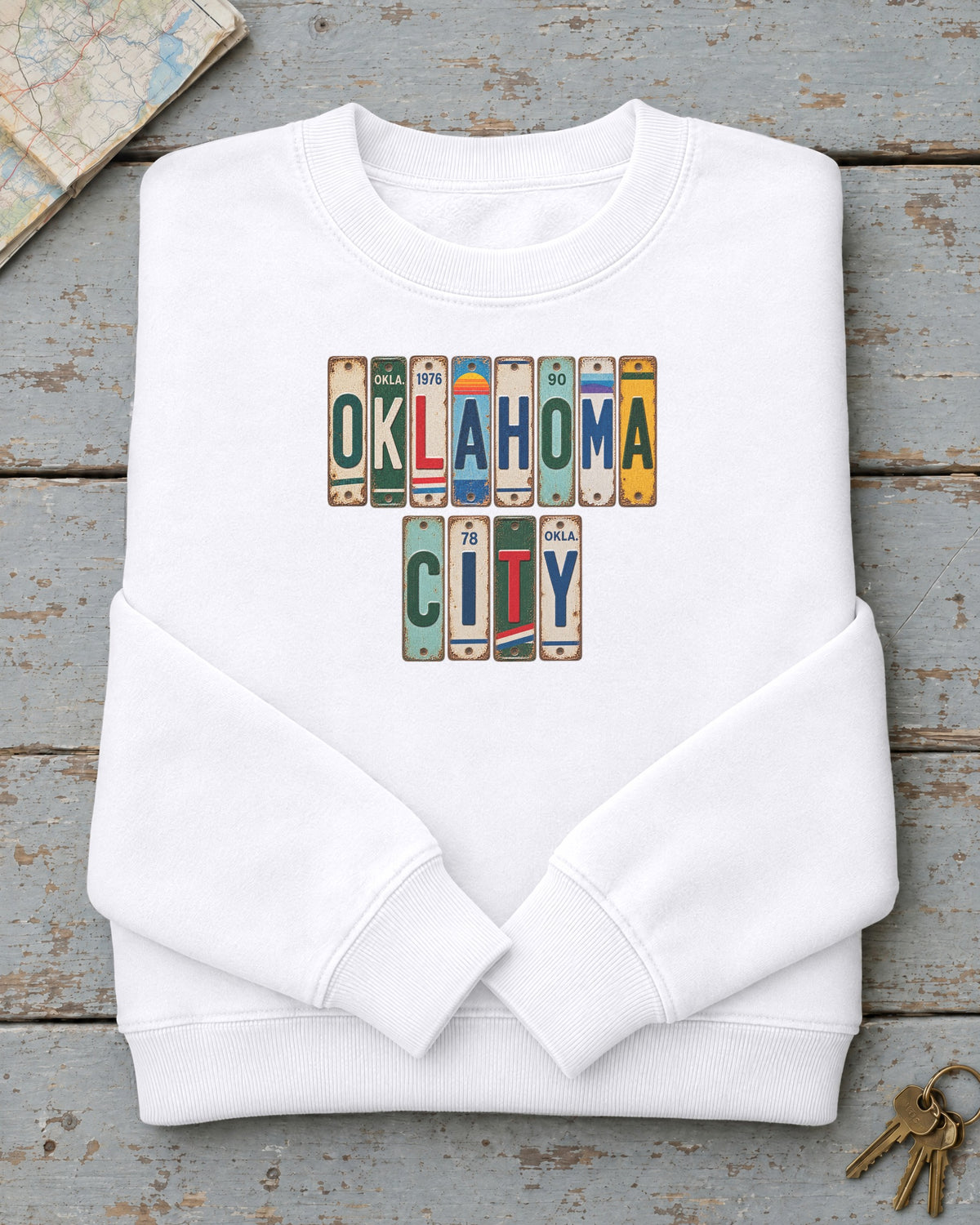 Oklahoma City, Oklahoma vintage license plate sweatshirt in White