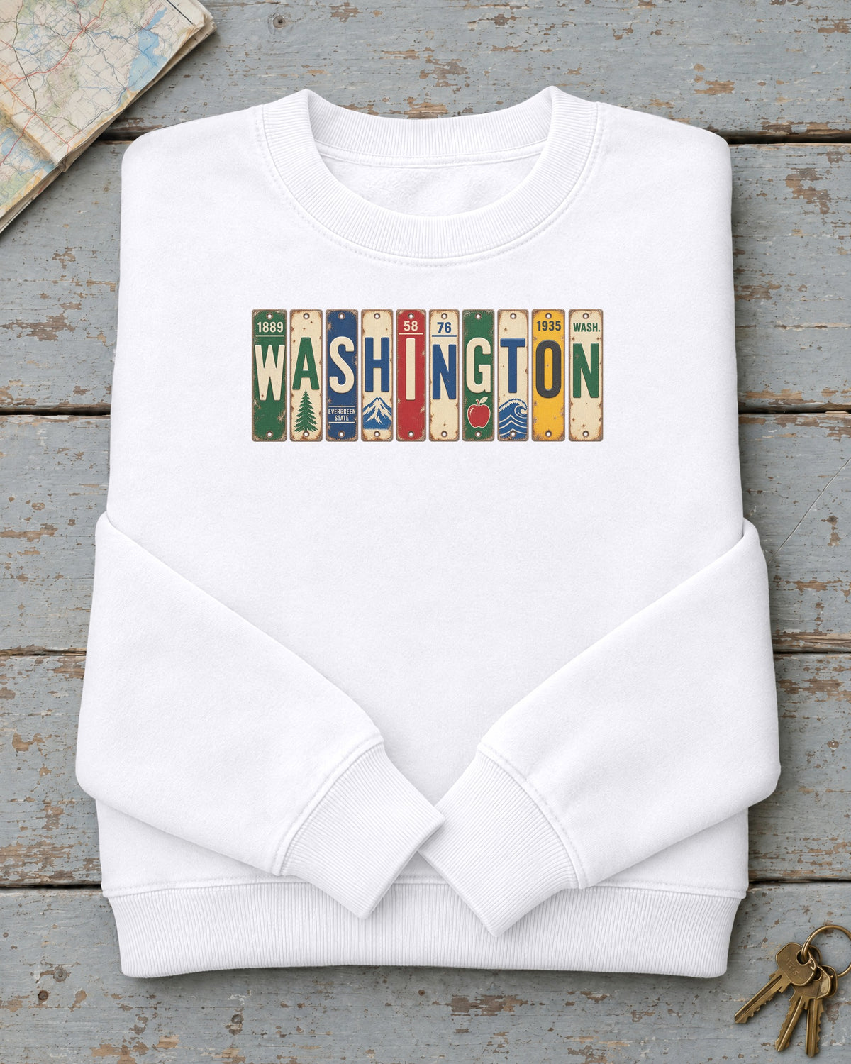 Washington vintage license plate sweatshirt in White