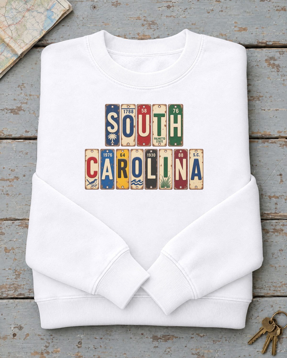 South Carolina vintage license plate sweatshirt in White