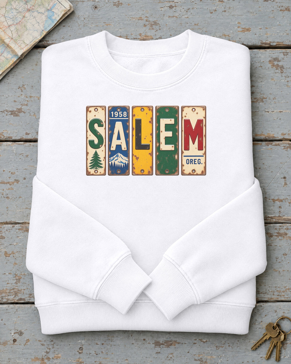 Salem, Oregon vintage license plate sweatshirt in White