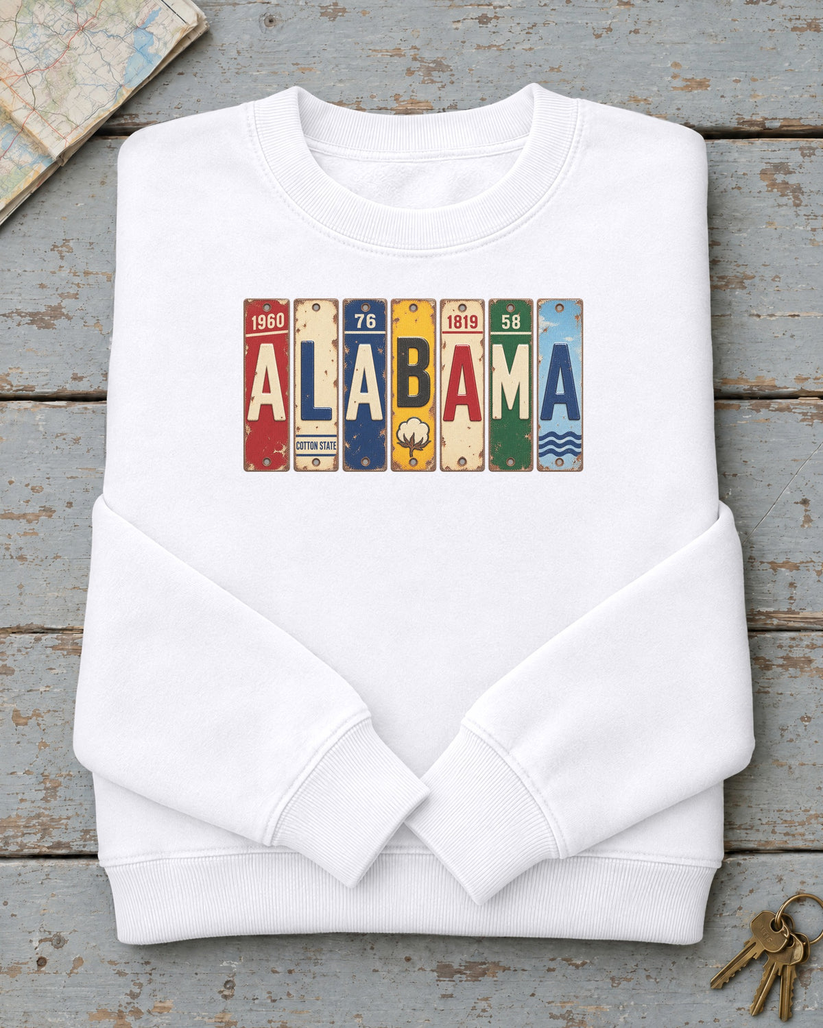 Alabama vintage license plate sweatshirt in White