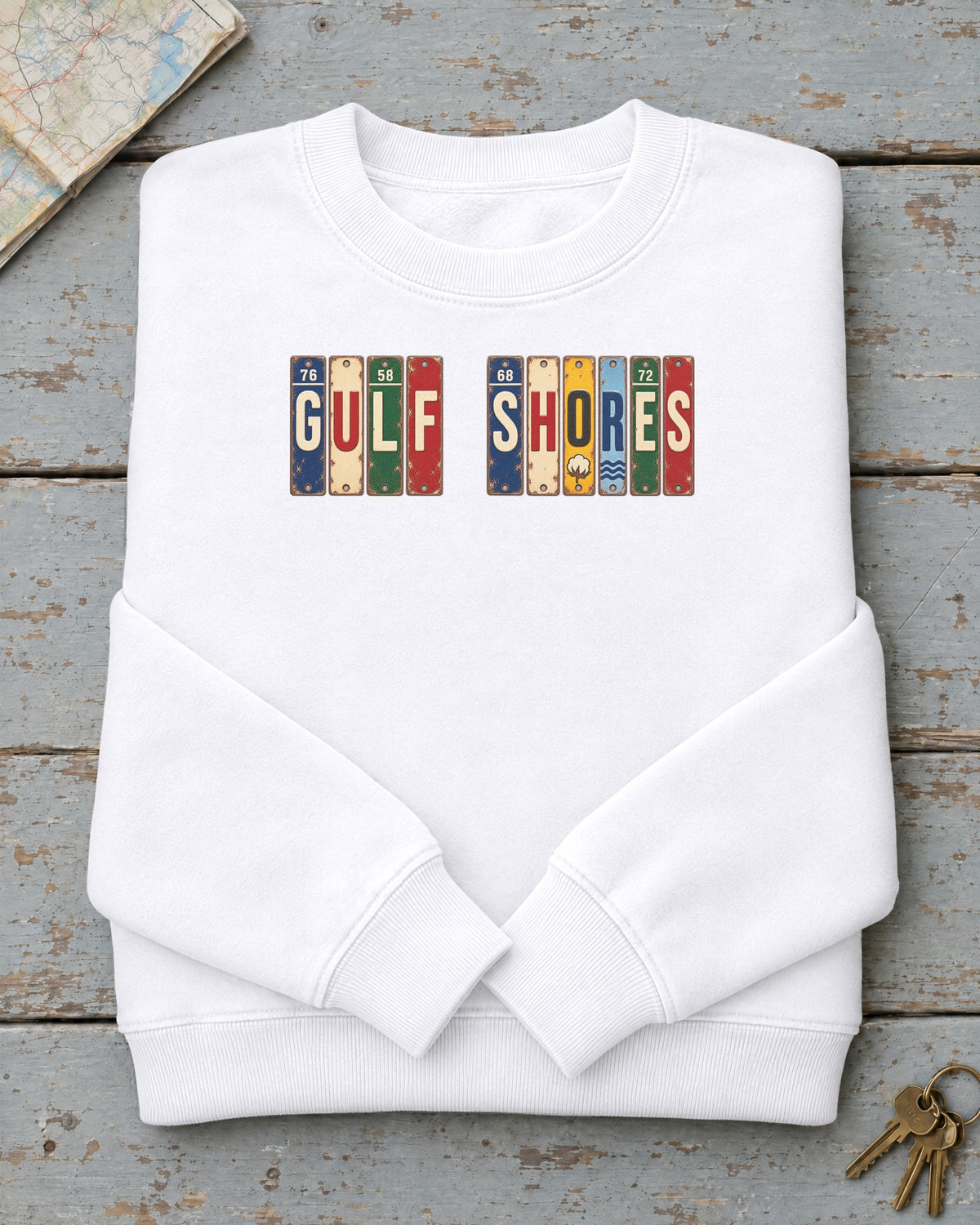 Gulf Shores, Alabama vintage license plate sweatshirt in White