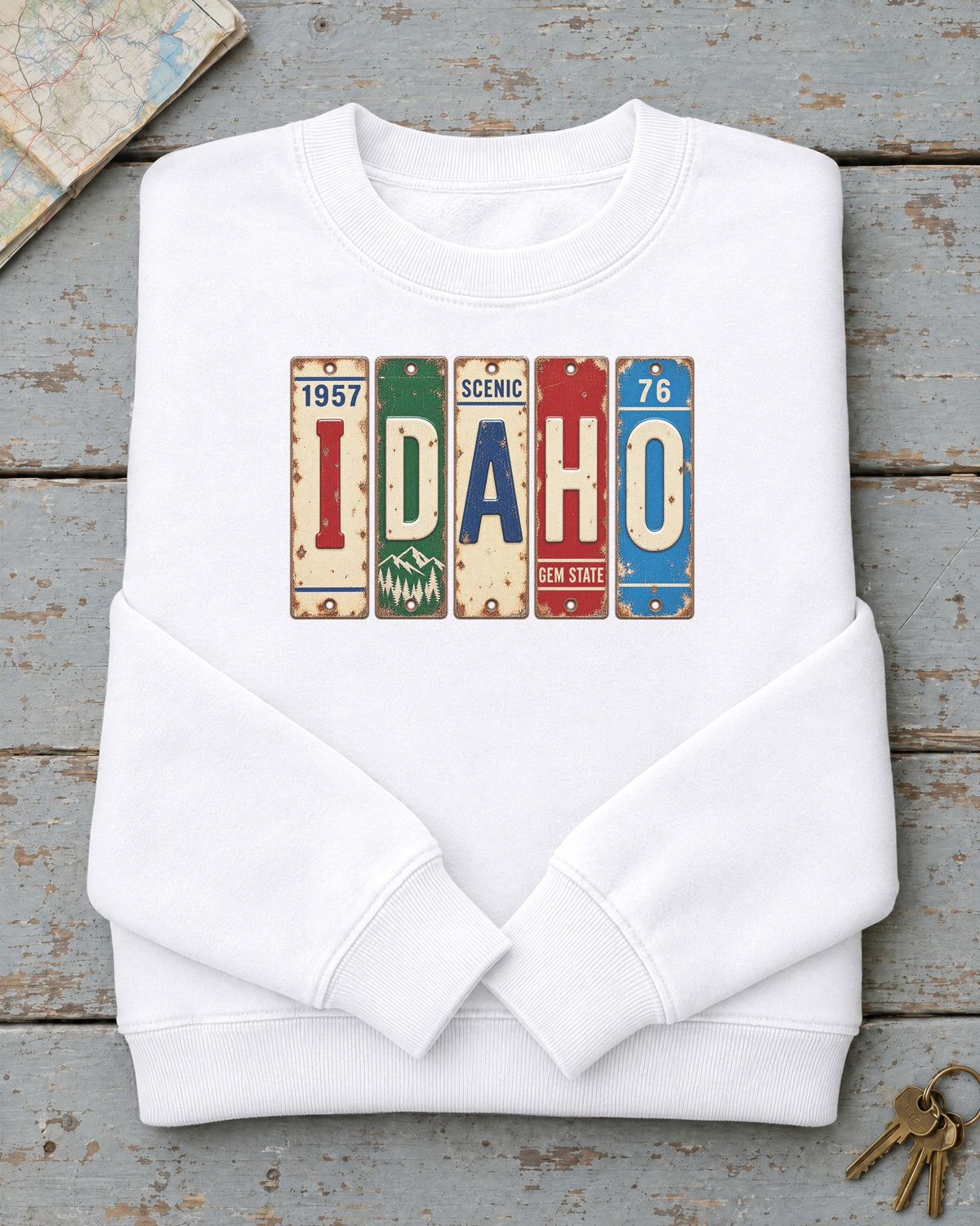 Idaho vintage license plate sweatshirt in White
