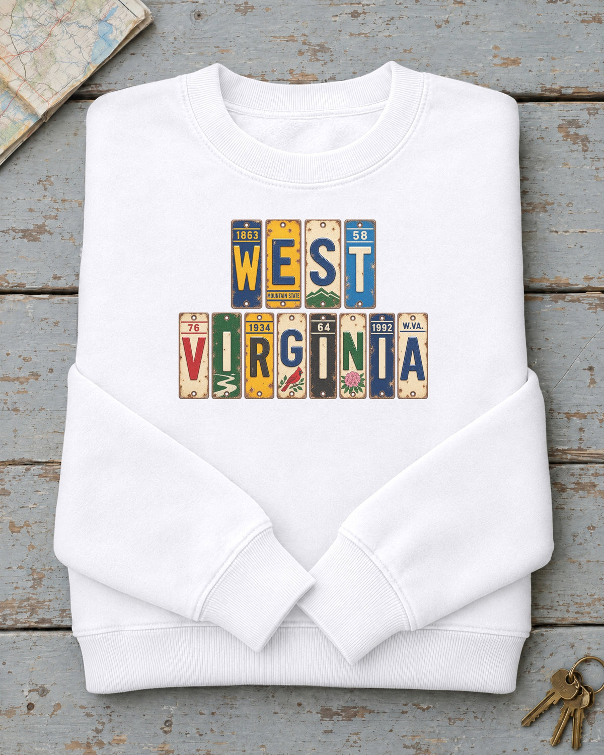 West Virginia vintage license plate sweatshirt in White