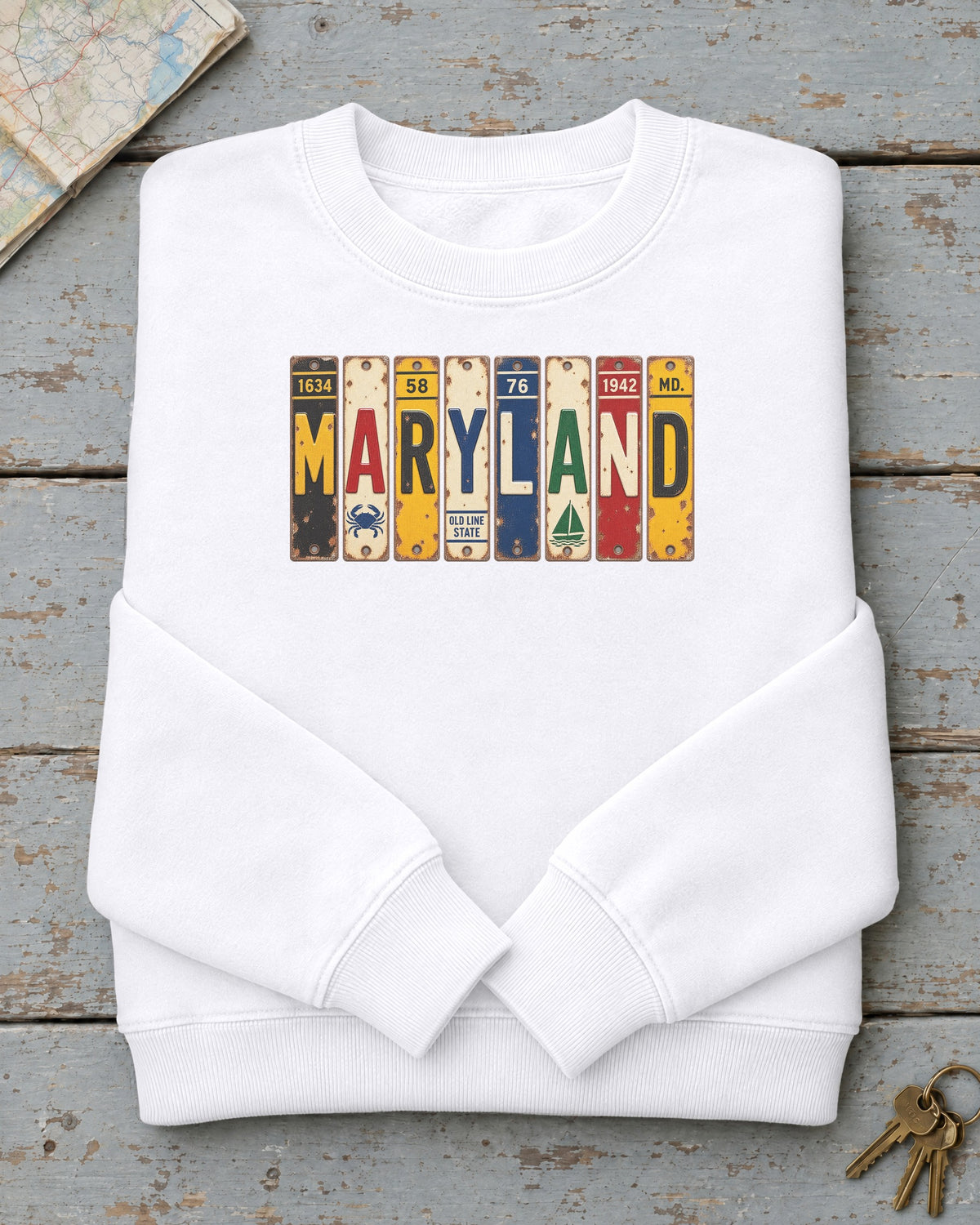 Maryland vintage license plate sweatshirt in White