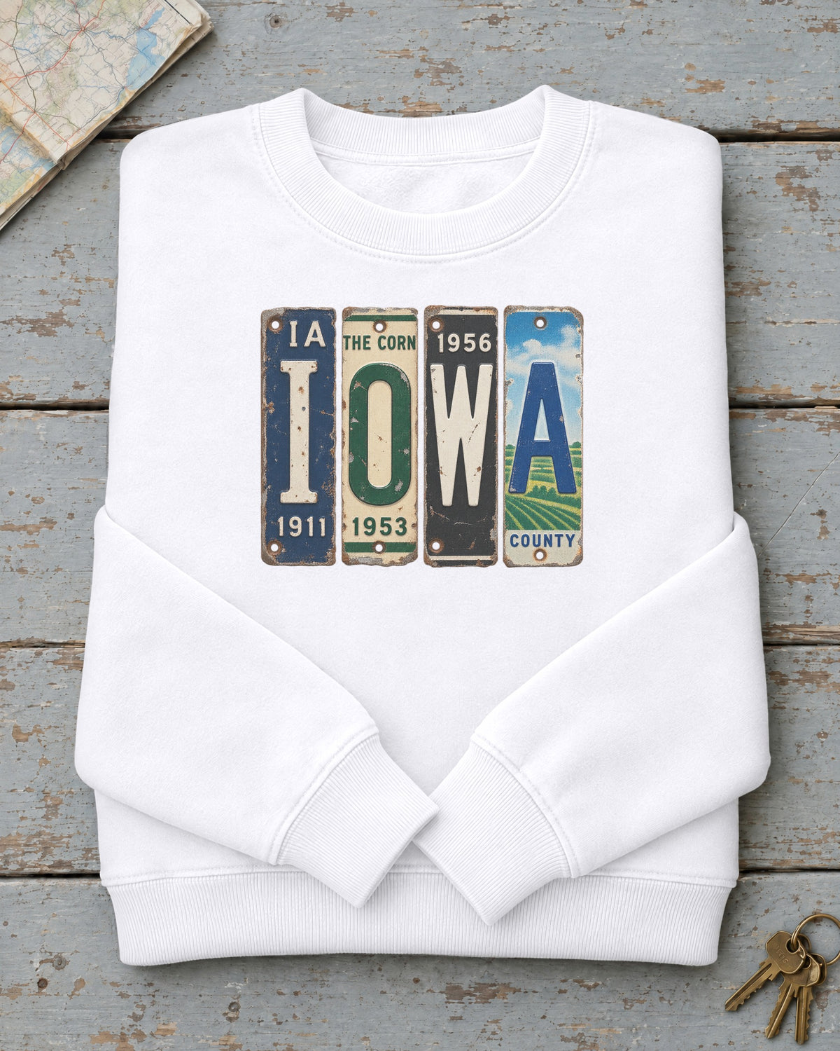 Iowa vintage license plate sweatshirt in White