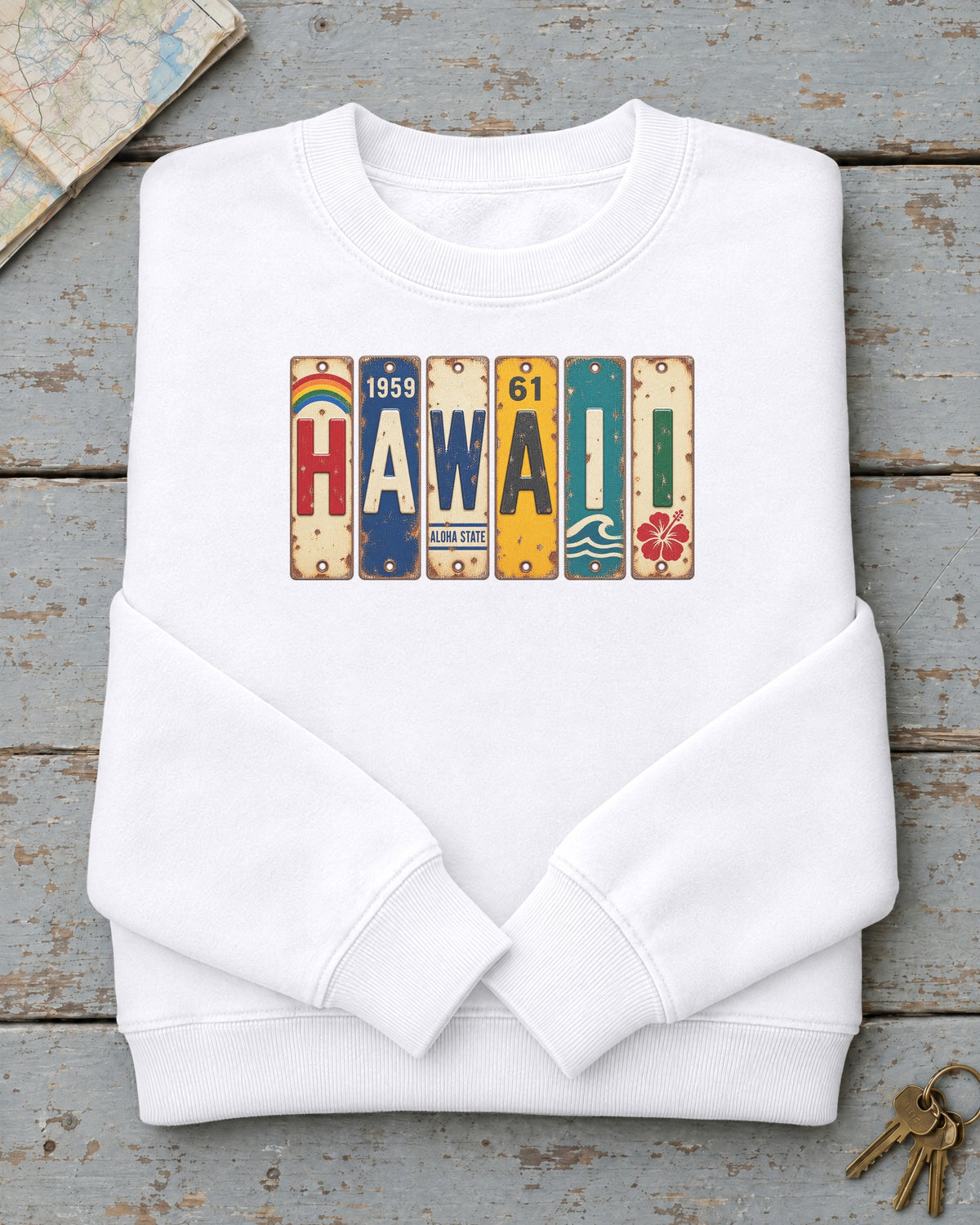 Hawaii vintage license plate sweatshirt in White