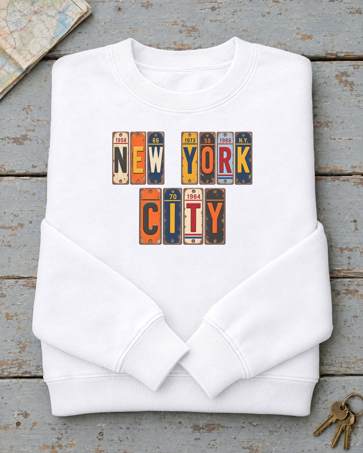 New York City, New York vintage license plate sweatshirt in White