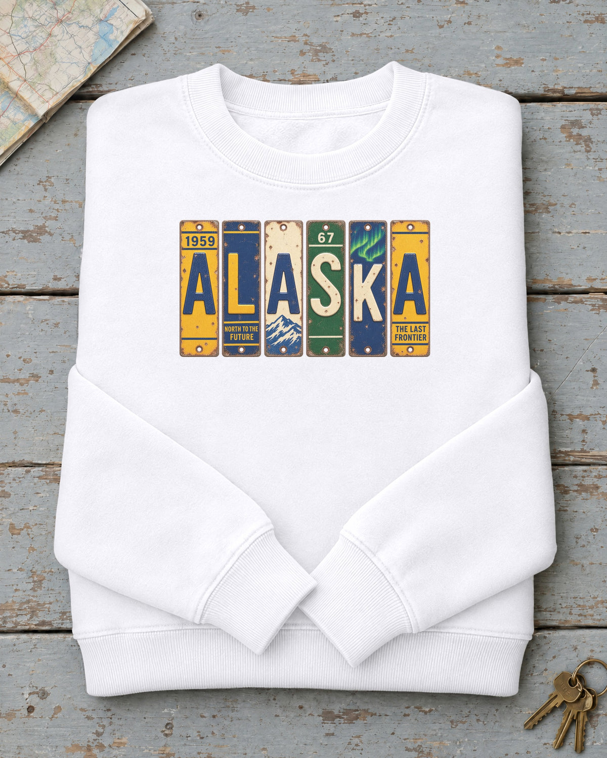 Alaska vintage license plate sweatshirt in White