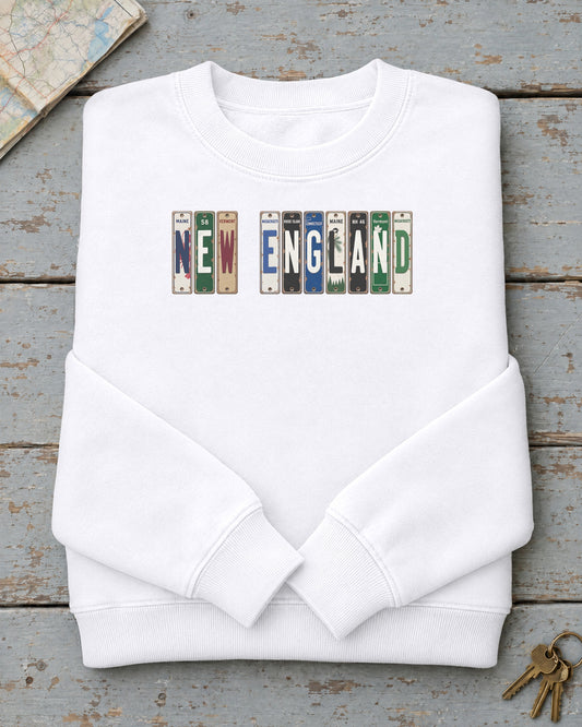 New England vintage license plate sweatshirt in White