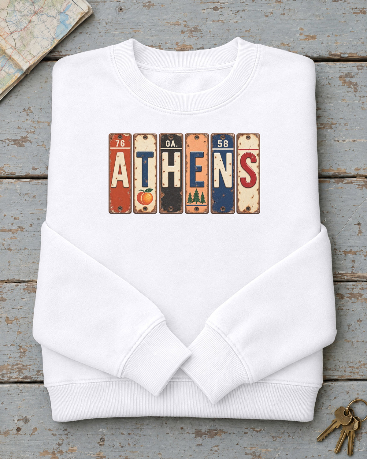Athens, Georgia vintage license plate sweatshirt in White