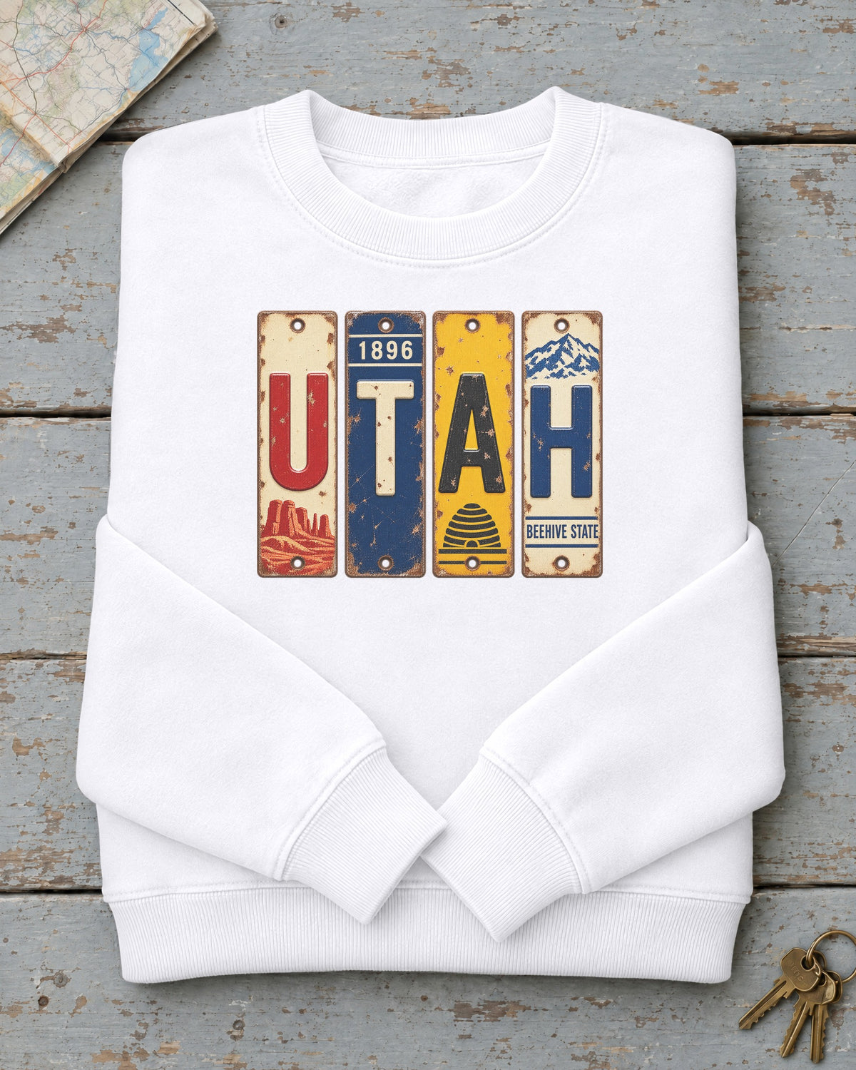 Utah vintage license plate sweatshirt in White