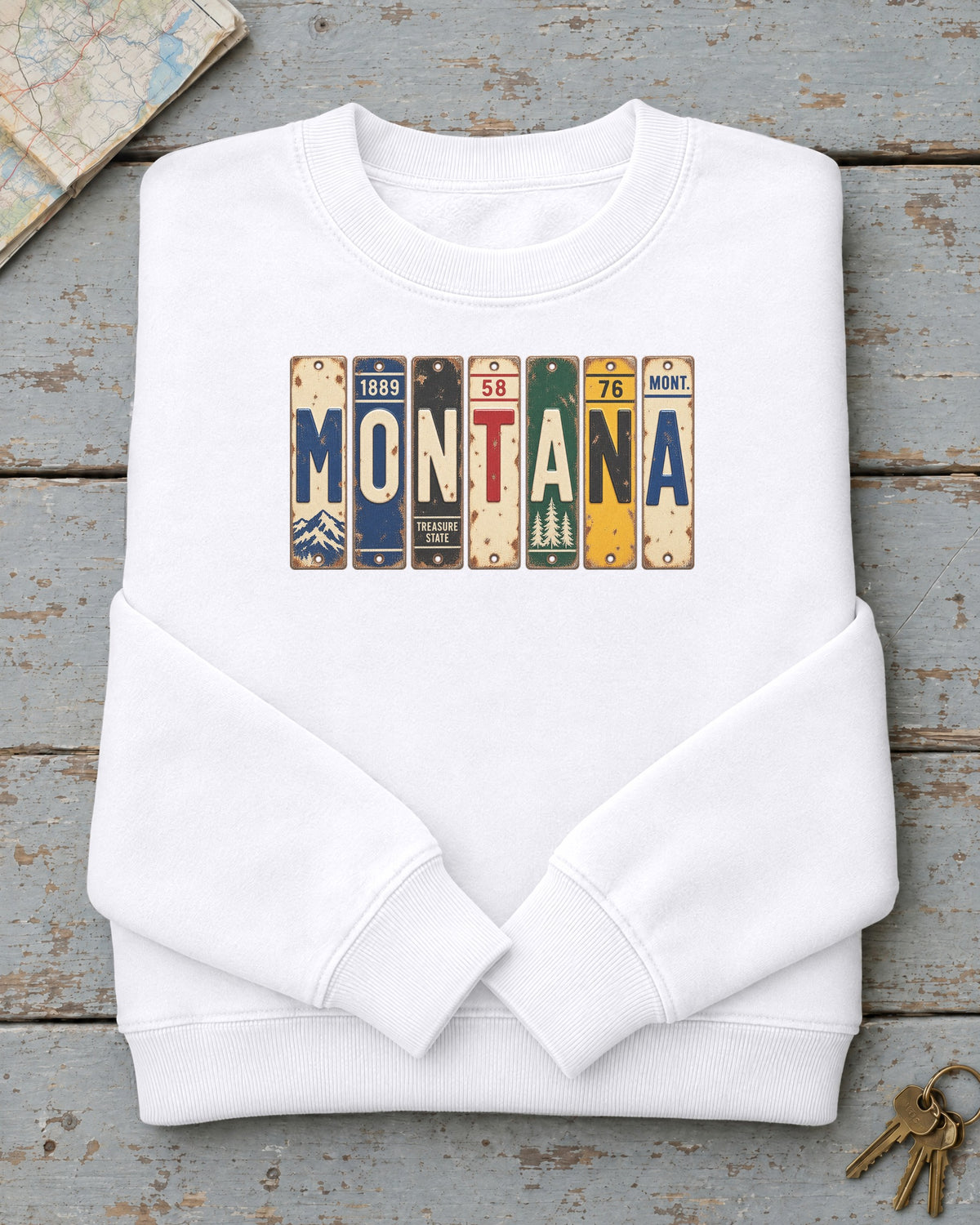 Montana vintage license plate sweatshirt in White