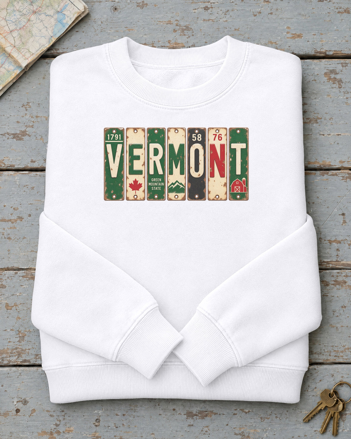 Vermont vintage license plate sweatshirt in White